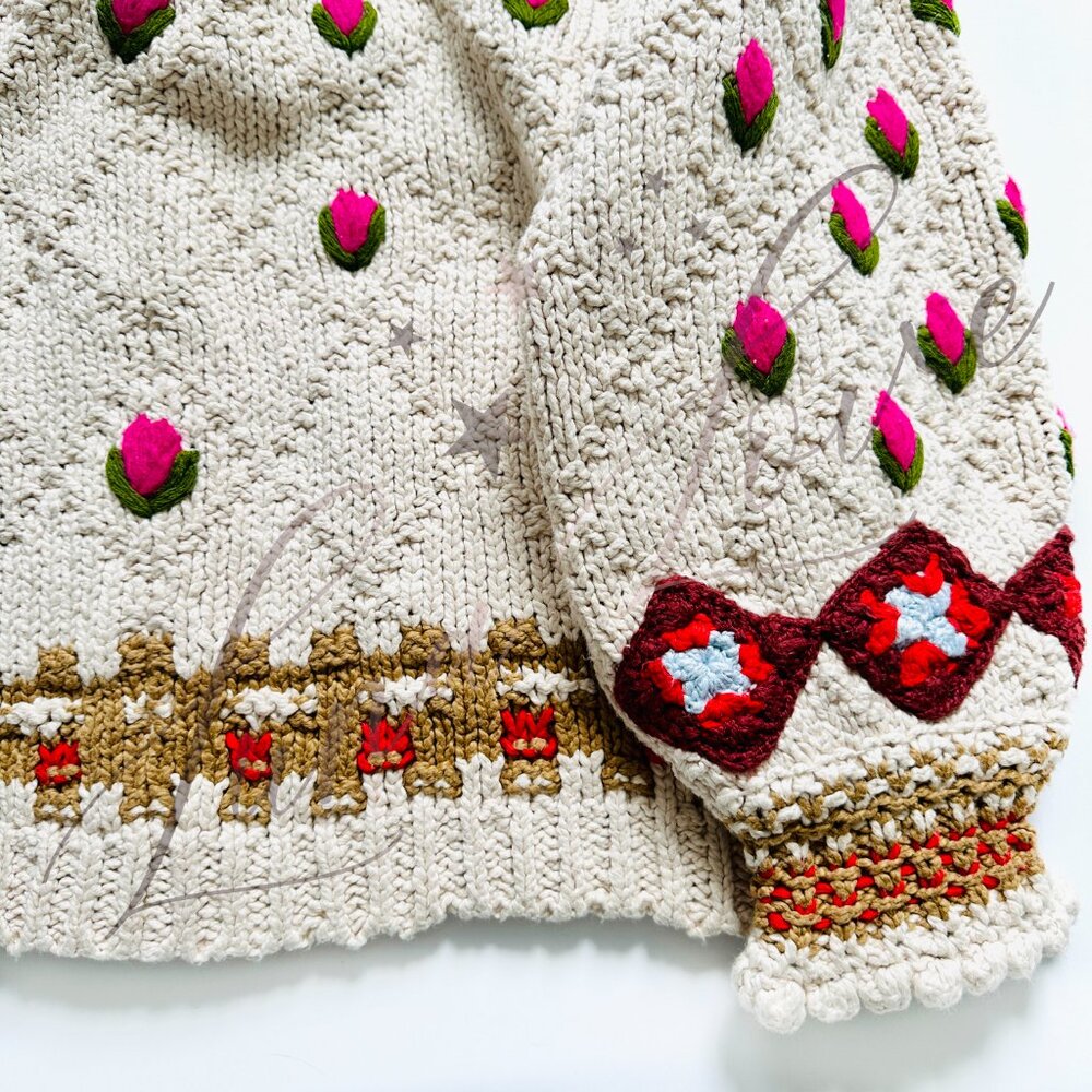 FREE PEOPLE Rosebud Cardigan Knit Embroidered Sweater (size S) NWOT - Picture 11 of 14